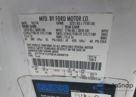 2014 Ford F-150 Xl z USA, uszkodzony, nr VIN 1FTFX1CF8EKG06878